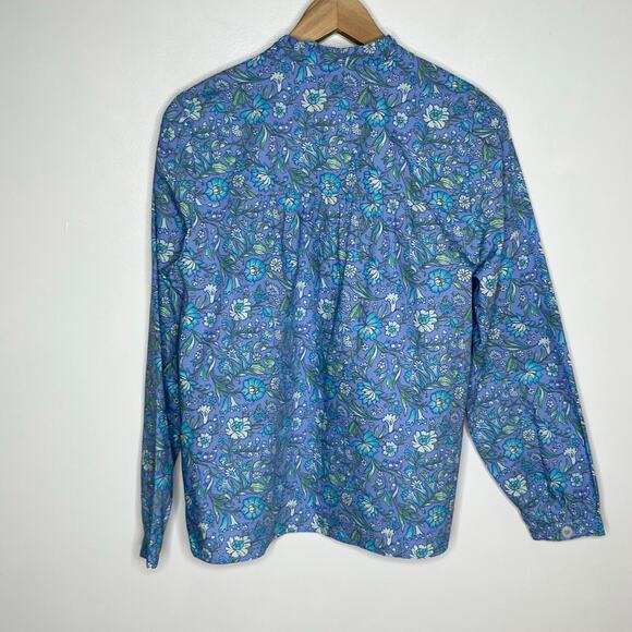 J. Crew Long Sleeve Fresco Poplin Top Womens Small Blue Floral Cotton Feminine - Picture 8 of 11